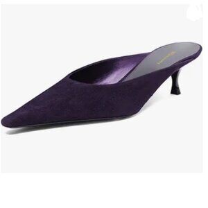 Wansseny Deep Purple Pointed Toe Kitten Low Heel Mules Slip on Comfortable Shoes